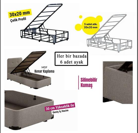 Niron Baza - 200x200 cm Çift Kişilik Sandıklı Klasik Kumaş Baza
