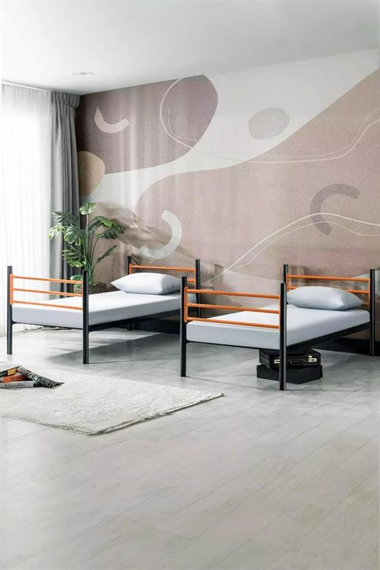 Niron Einstein Demonte Metal Ranza - Çift Katlı Ayrılabilir İkili Metal Karyola - Siyah Turuncu