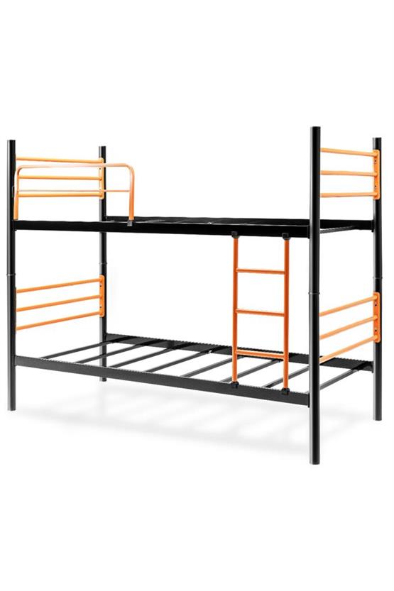 Niron Einstein Demonte Metal Ranza - Çift Katlı Ayrılabilir İkili Metal Karyola - Siyah Turuncu