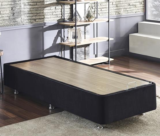 Niron Ela Baza - 80x200 cm Tek Kişilik Sandıklı Siyah Kumaş Baza Silinebilir Soho Kumaş
