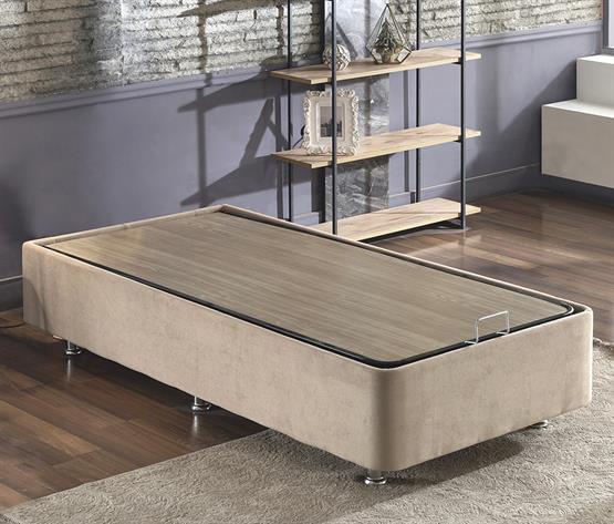 Niron Ela Baza - 90x190 cm Tek Kişilik Sandıklı Sütlü Kahve Kumaş Baza Silinebilir Soho Kumaş