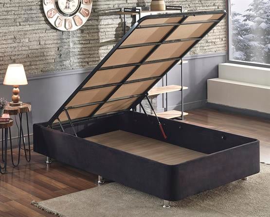 Niron Ela Baza -120x200 cm Tek Kişilik Sandıklı Siyah Kumaş Baza Silinebilir Soho Kumaş