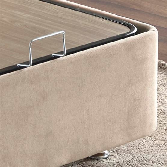 Niron Ela Baza -160x200 cm Çift Kişilik Sandıklı Sütlü Kahve Kumaş Baza Silinebilir Soho Kumaş