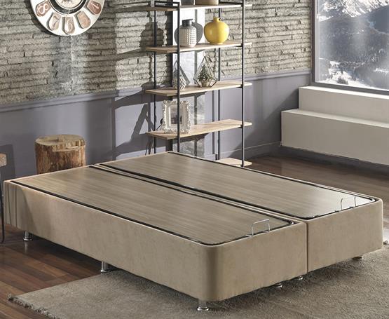 Niron Ela Baza -180x200 cm Çift Kişilik Sandıklı Sütlü Kahve Kumaş Baza Silinebilir Soho Kumaş
