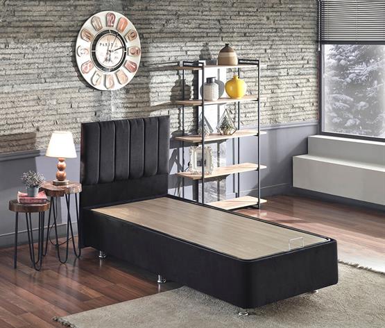 Niron Ela Baza ve Başlık Seti -100x200 cm Tek Kişilik Siyah Kumaş Baza ve Başlığı Silinebilir Soho Kumaş