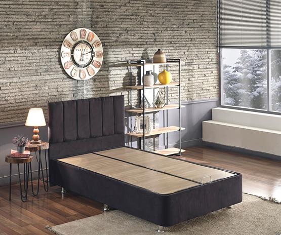 Niron Ela Baza ve Başlık Seti -120x200 cm Tek Kişilik Siyah Kumaş Baza ve Başlığı Silinebilir Soho Kumaş