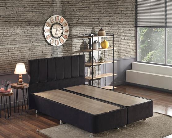 Niron Ela Baza ve Başlık Seti 160x200 cm Çift Kişilik Siyah Kumaş Baza ve Başlığı Silinebilir Soho Kumaş