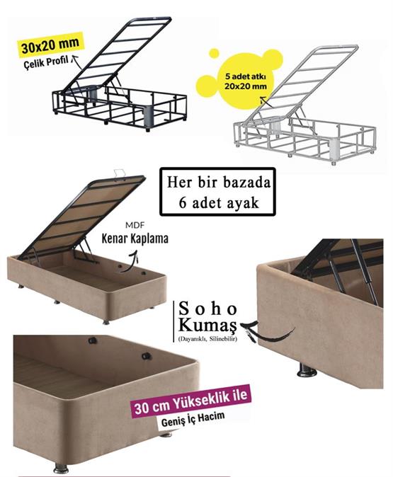 Niron Ela Baza ve Başlık Seti 180x200 cm Çift Kişilik Sütlü Kahve Kumaş Baza ve Başlığı Soho Kumaş