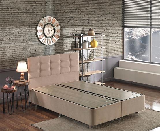 Niron Ela Baza ve Başlık Seti 200x200 cm Çift Kişilik Sütlü Kahve Kumaş Baza ve Başlığı Soho Kumaş