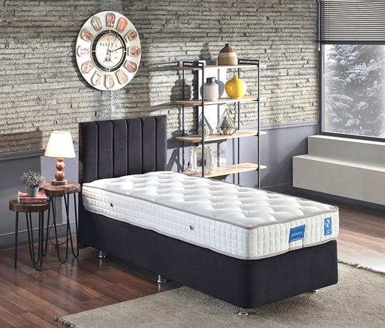 Niron Juliette 100x200 cm Tek Kişilik Lüks Yatak Seti - Siyah Kumaş Baza, Başlık ve Yatak Takımı