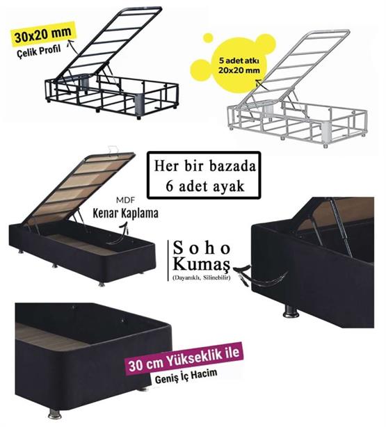 Niron Juliette 160x200 cm Çift Kişilik Lüks Yatak Seti - Siyah Kumaş Baza, Başlık ve Yatak Takımı