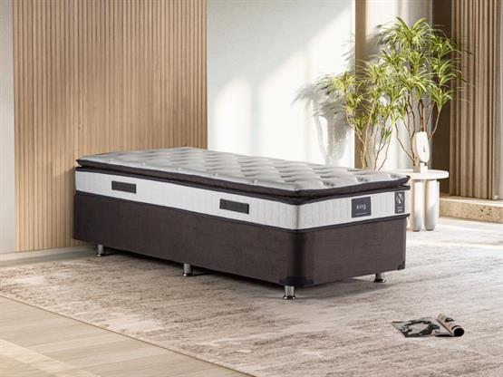 Niron King Yatak Seti 120x200 Tek Kişilik Yatak Baza Başlık Takımı Füme