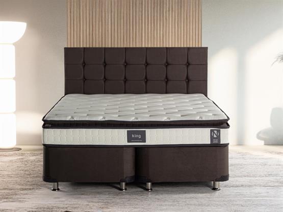 Niron King Yatak Seti 200x200 Çift Kişilik Yatak Baza Başlık Takımı Füme