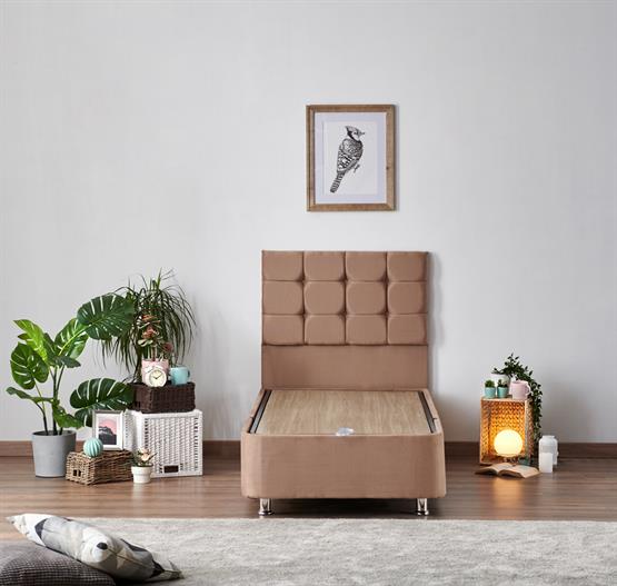 Niron Latte 100x200 cm Tek Kişilik Yatak Baza Başlık Seti - Sert Yatak, Kumaş Baza ve Başlık Takımı