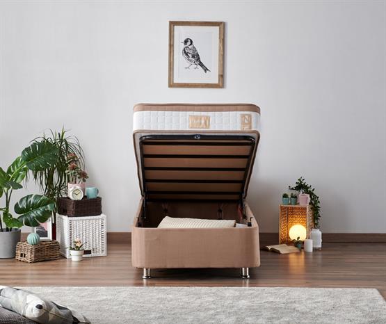 Niron Latte 120x200 cm Tek Kişilik Yatak Baza Başlık Seti - Sert Yatak, Kumaş Baza ve Başlık Takımı