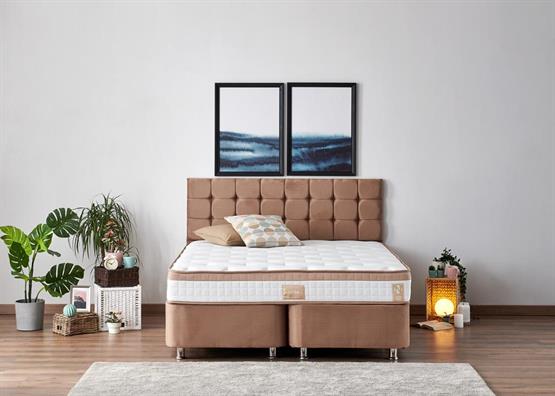 Niron Latte 160x200 cm Çift Kişilik Yatak Baza Başlık Seti - Sert Yatak, Kumaş Baza ve Başlık Takımı