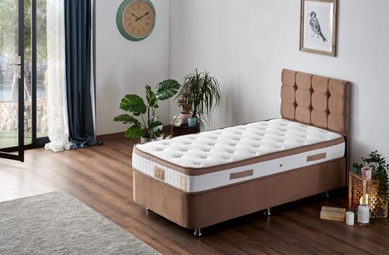 Niron Latte 90x200 cm Tek Kişilik Yatak Baza Başlık Seti - Sert Yatak, Kumaş Baza ve Başlık Takımı