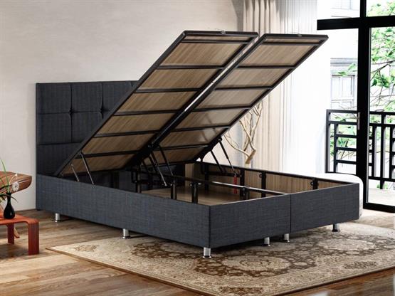 Niron Notte 90x200 Tek Kişilik Lüks Baza ve Başlık Seti Kaydırmaz Kumaşlı