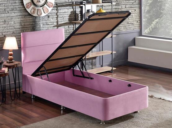 Niron Pinky 120x200 Tek Kişilik Yatak Seti - Pembe Kumaş Baza, Başlık ve Yatak Takımı