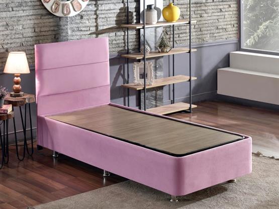 Niron Pinky 120x200 Tek Kişilik Yatak Seti - Pembe Kumaş Baza, Başlık ve Yatak Takımı