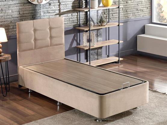 Niron Polo Baza ve Başlık Seti - 80x180 cm Tek Kişilik Sütlü Kahve Kumaş Baza ve Başlığı Soho Kumaş