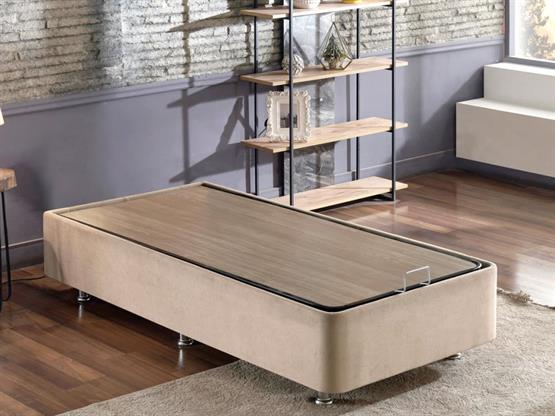 Niron Polo Baza ve Başlık Seti - 90x200 cm Tek Kişilik Sütlü Kahve Kumaş Baza ve Başlığı Soho Kumaş