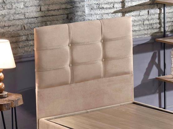 Niron Polo Baza ve Başlık Seti - 90x200 cm Tek Kişilik Sütlü Kahve Kumaş Baza ve Başlığı Soho Kumaş