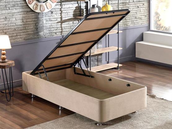 Niron Polo Baza ve Başlık Seti - 90x200 cm Tek Kişilik Sütlü Kahve Kumaş Baza ve Başlığı Soho Kumaş