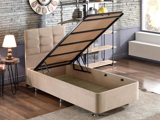 Niron Polo Baza ve Başlık Seti - 90x200 cm Tek Kişilik Sütlü Kahve Kumaş Baza ve Başlığı Soho Kumaş