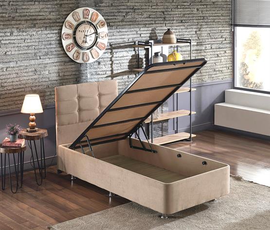 Niron Polo Baza ve Başlık Seti -100x200 cm Tek Kişilik Sütlü Kahve Kumaş Baza ve Başlığı Soho Kumaş