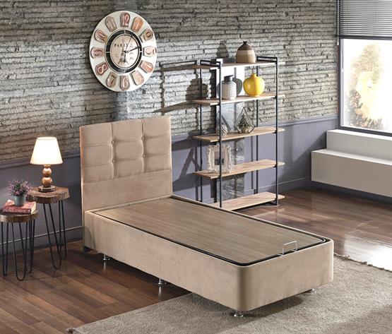 Niron Polo Baza ve Başlık Seti -100x200 cm Tek Kişilik Sütlü Kahve Kumaş Baza ve Başlığı Soho Kumaş