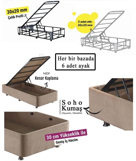 Niron Polo Baza ve Başlık Seti -100x200 cm Tek Kişilik Sütlü Kahve Kumaş Baza ve Başlığı Soho Kumaş