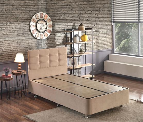 Niron Polo Baza ve Başlık Seti -120x200 cm Tek Kişilik Sütlü Kahve Kumaş Baza ve Başlığı Soho Kumaş