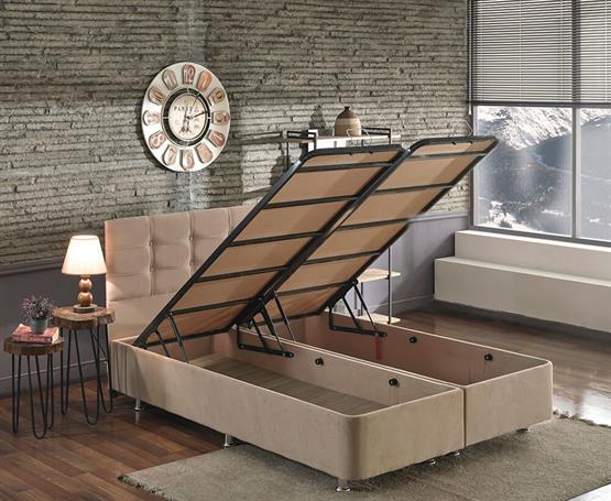 Niron Polo Baza ve Başlık Seti 150x200 cm Çift Kişilik Sütlü Kahve Kumaş Baza ve Başlığı Soho Kumaş