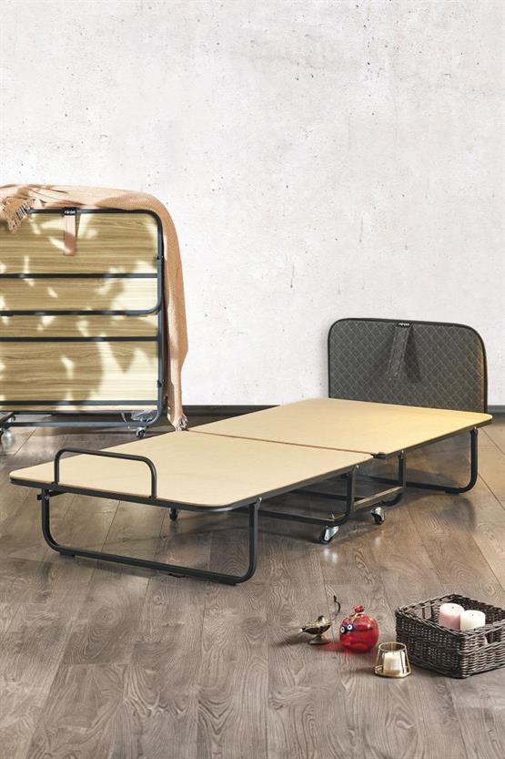 Niron Premium Katlanır Yatak 90x200 cm Paket Yaylı Lüks Yatak ve Kaydırmaz Kumaş Kaplı Karyola