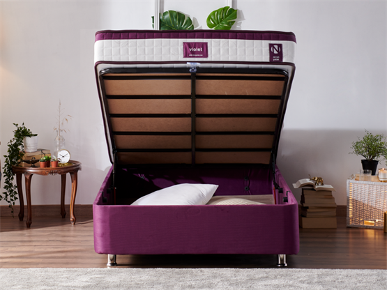 Niron Purple Baza 120x200 cm Tek Kişilik Sandıklı Mor Kumaş Baza Silinebilir Soho Kumaş
