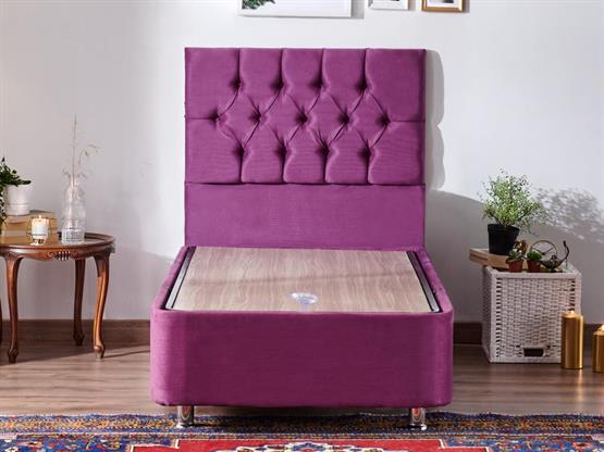 Niron Purple Baza ve Başlık Seti - 80x200 cm Tek Kişilik Sandıklı Mor Kumaş Baza ve Başlığı