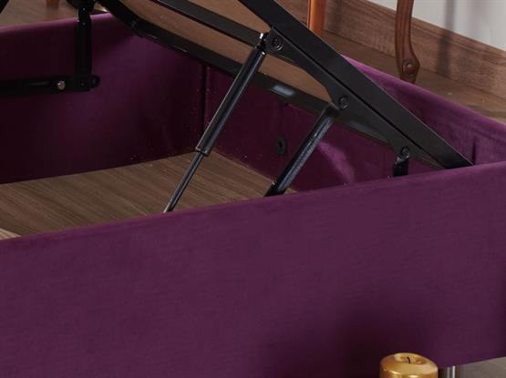 Niron Purple Baza ve Başlık Seti 100x200 cm Tek Kişilik Sandıklı Mor Kumaş Baza ve Başlığı