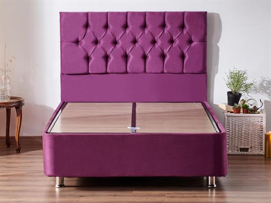 Niron Purple Baza ve Başlık Seti 120x200 cm Tek Kişilik Sandıklı Mor Kumaş Baza ve Başlığı