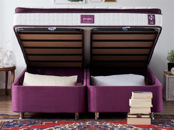 Niron Purple Baza ve Başlık Seti 140x190 cm Çift Kişilik Sandıklı Mor Kumaş Baza ve Başlığı