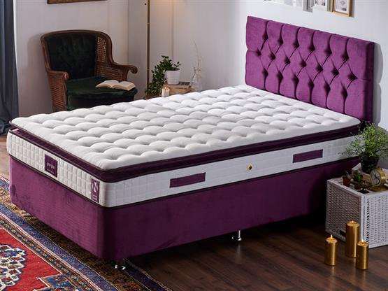 Niron Purple Yatak Seti 120x200 cm Tek Kişilik Yatak Baza Başlık Takımı - Orta Sert Yatak Mor Baza ve Başlığı