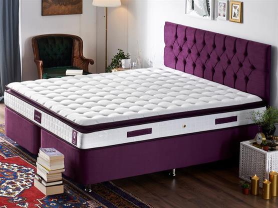 Niron Purple Yatak Seti 140x190 cm Çift Kişilik Yatak Baza Başlık Takımı - Orta Sert Yatak Mor Baza ve Başlığı