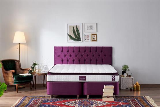 Niron Purple Yatak Seti 180x200 cm Çift Kişilik Yatak Baza Başlık Takımı - Orta Sert Yatak Mor Baza ve Başlığı