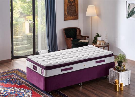 Niron Purple Yatak Seti 90x200 cm Tek Kişilik Yatak Baza Başlık Takımı - Orta Sert Yatak Mor Baza ve Başlığı