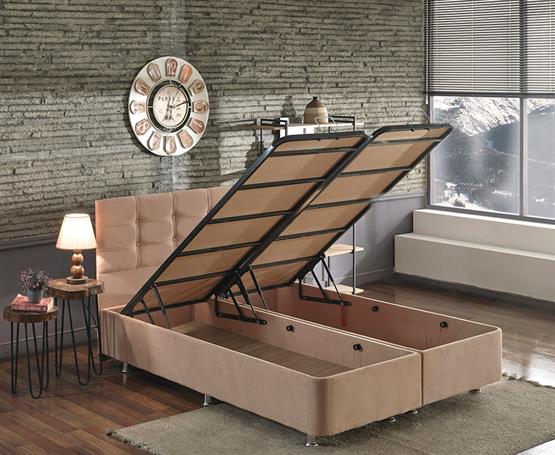 Niron Queen Çift Kişilik Pedli Yatak Baza Başlık Seti Ortopedik Yatak Kumaş Baza ve Başlık