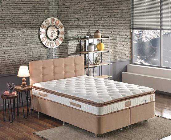 Niron Queen Çift Kişilik Pedli Yatak Baza Başlık Seti Ortopedik Yatak Kumaş Baza ve Başlık