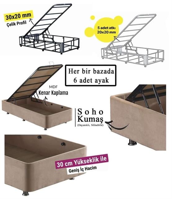 Niron Queen Çift Kişilik Pedli Yatak Seti Sütlü Kahve Kumaş Baza, Başlık ve Yatak Takımı