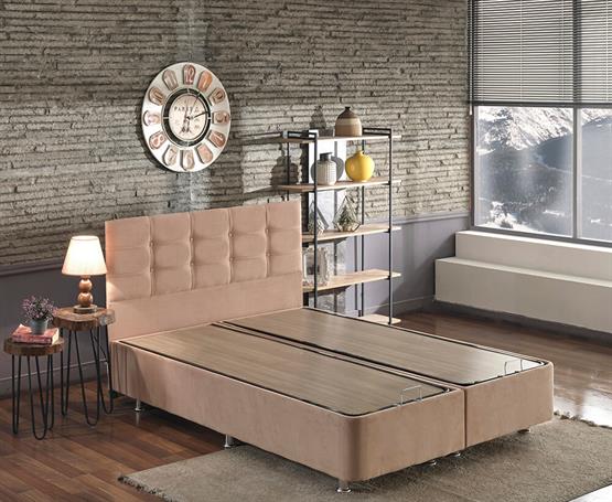 Niron Queen Çift Kişilik Pedli Yatak Seti 150x200 Sütlü Kahve Kumaş Baza, Başlık ve Yatak Takımı