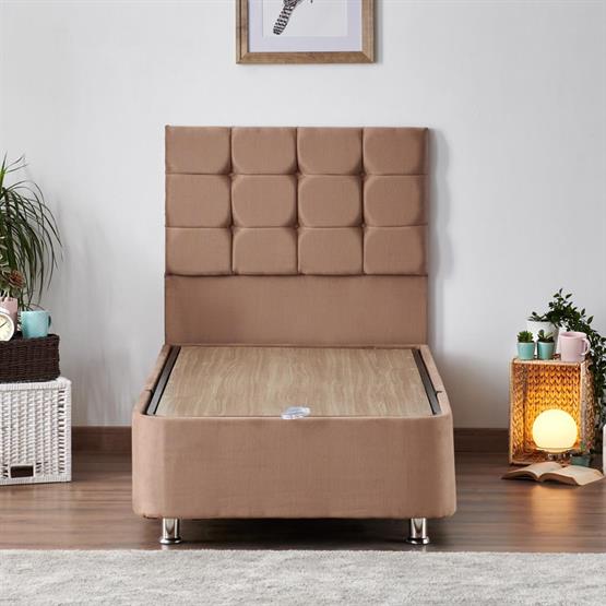 Niron Rama Baza ve Başlık Seti 100x200 cm Tek Kişilik Sütlü Kahve Kumaş Baza ve Başlığı Soho Kumaş