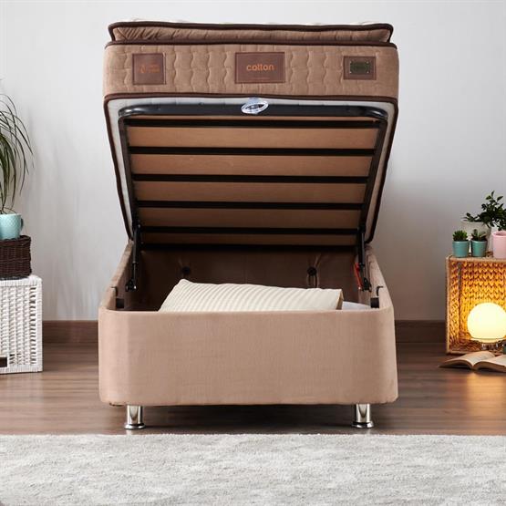 Niron Rama Baza ve Başlık Seti 100x200 cm Tek Kişilik Sütlü Kahve Kumaş Baza ve Başlığı Soho Kumaş